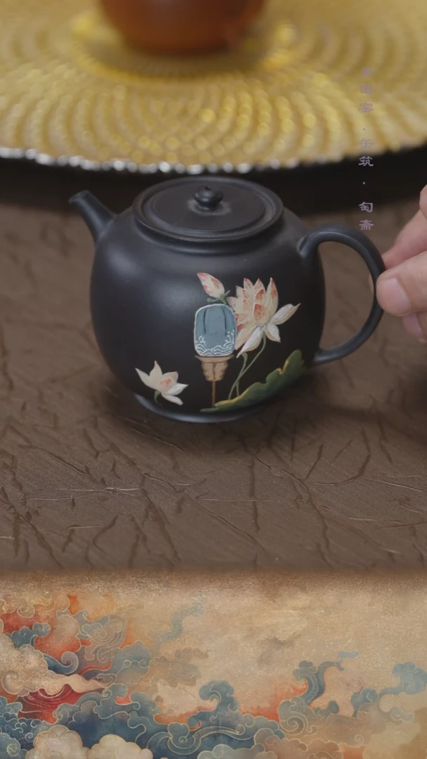 茶壶紫砂古渡乌泥荷花宫灯170cc