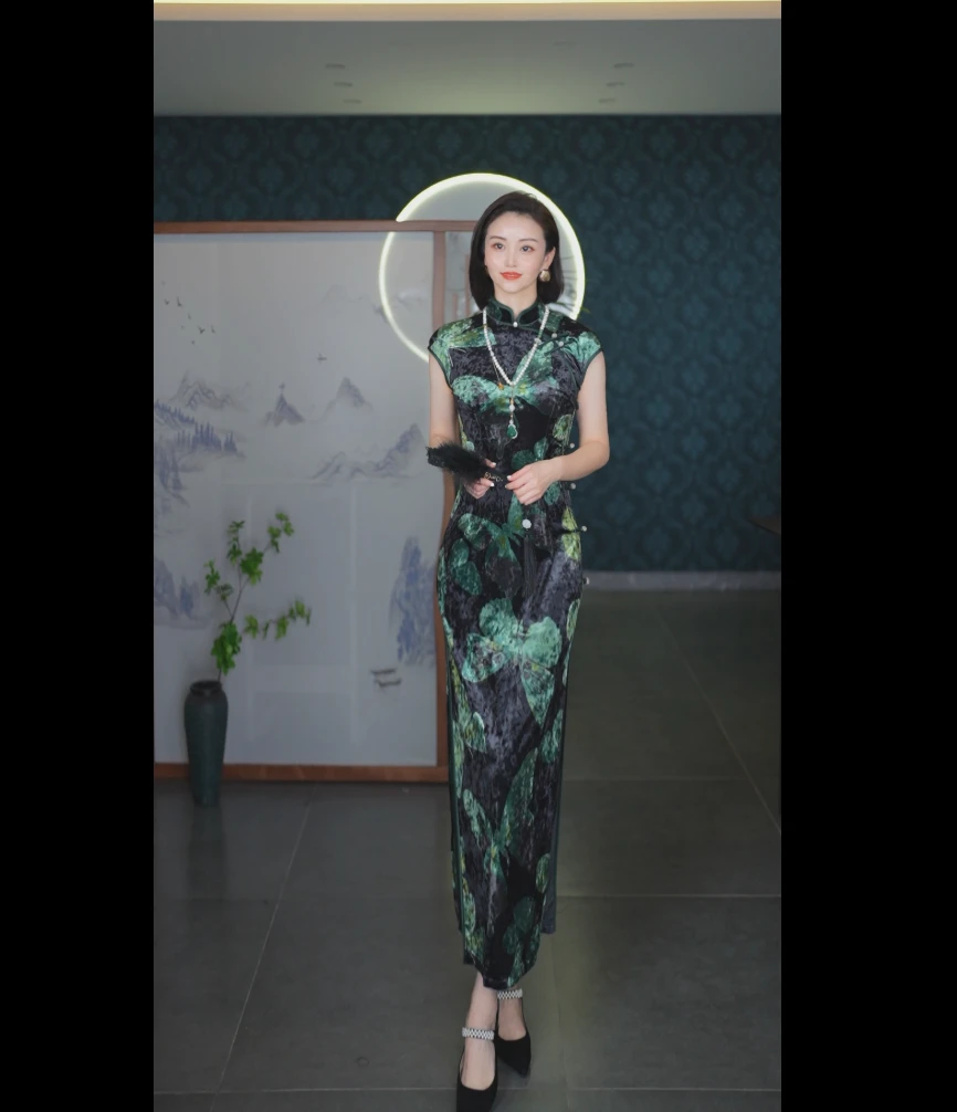 新款2025高端蝴蝶优雅气质中国风长款旗袍日常修身显瘦高级感