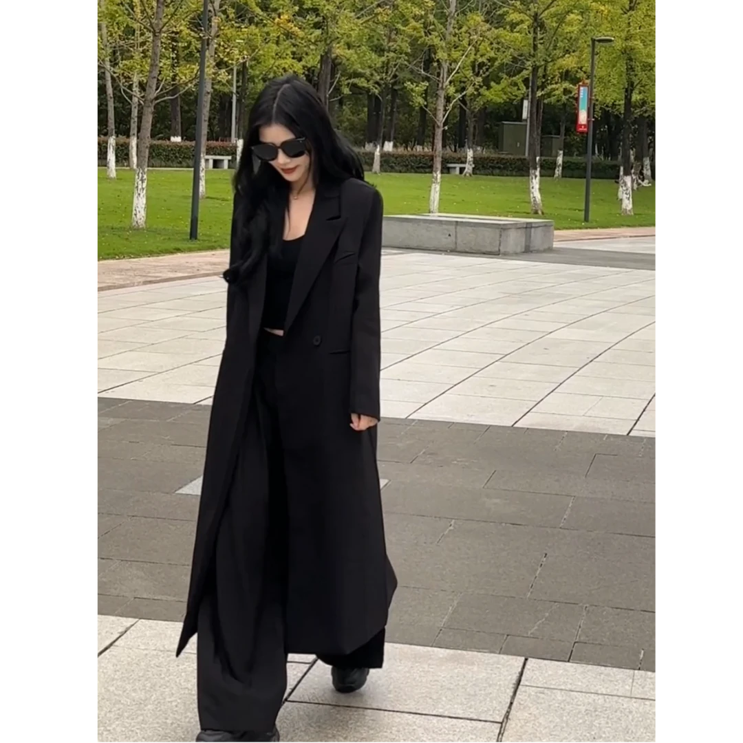 韩系长款西装外套女2025秋冬新款韩版宽松时尚气质百搭大衣西服