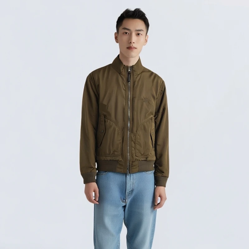 全新未使用 BURBERRY/博柏利 12393521刺绣拉链夹克咖色S码无吊牌