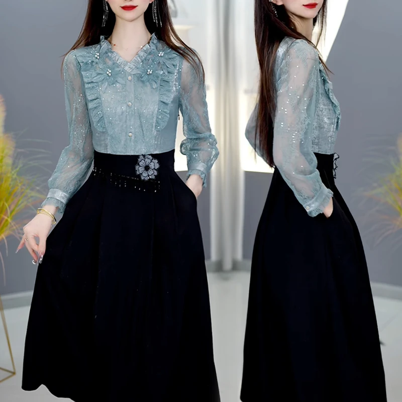 【高货定制】B652图片色连衣裙优雅气质时尚减龄休闲显瘦春季两件