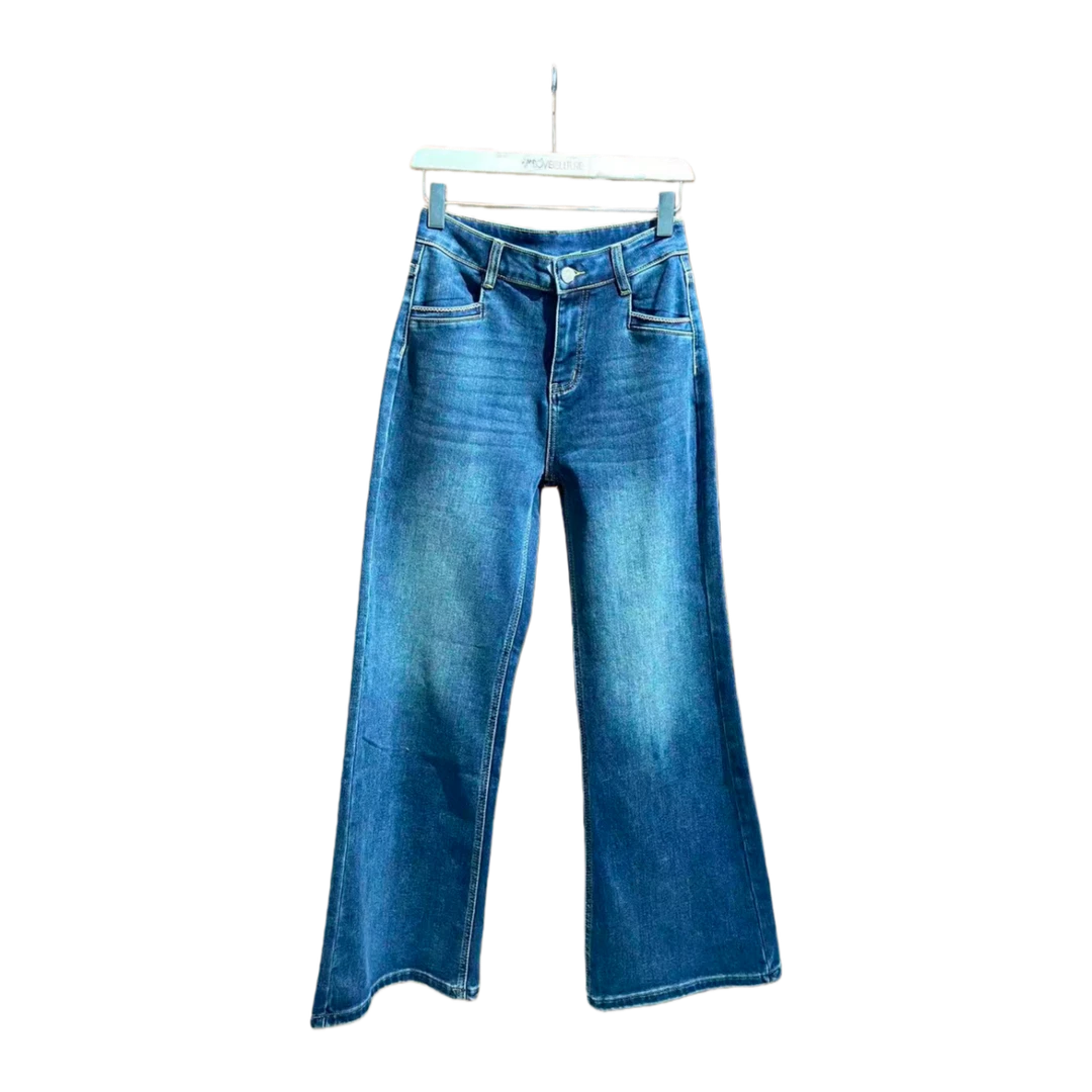 GD 02735冬季新款时尚百搭显瘦修身微喇叭加绒加厚牛仔裤