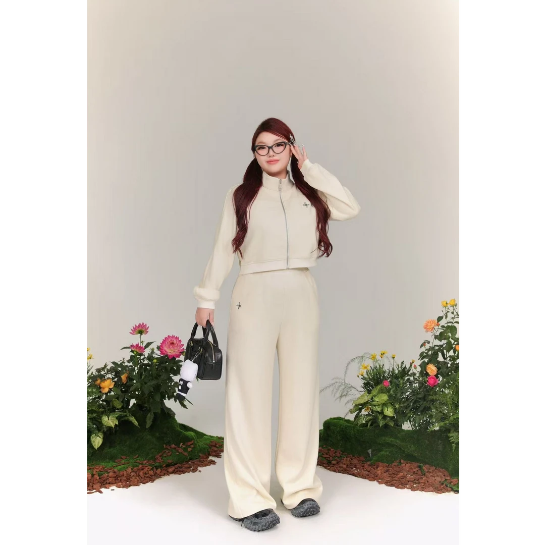 慧芝huizhi DS864十字花套装 定制款 韩系简约休闲大码运动套装