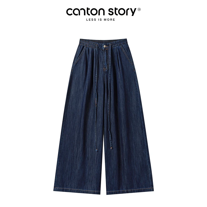 羊城故事【现现】深蓝松紧腰牛仔裤女直筒裤 Y2504x阔腿裤x3298