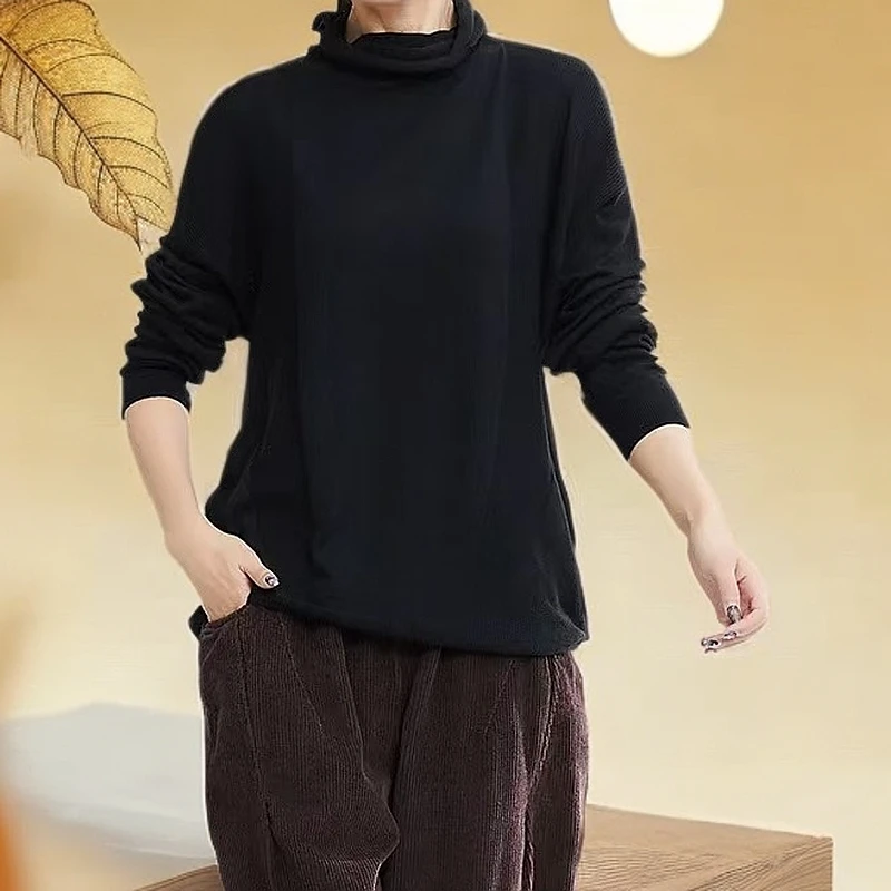 7782修身显瘦打底衫百搭复古高领套头T恤