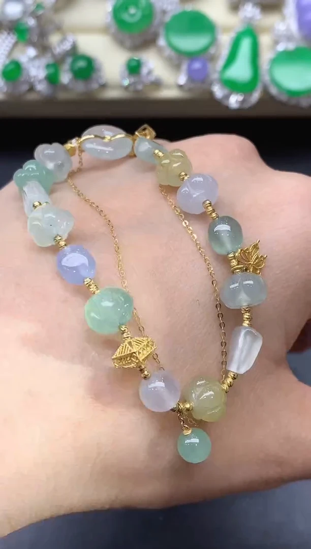 18K金镶嵌手链翡翠445-中国好珍宝