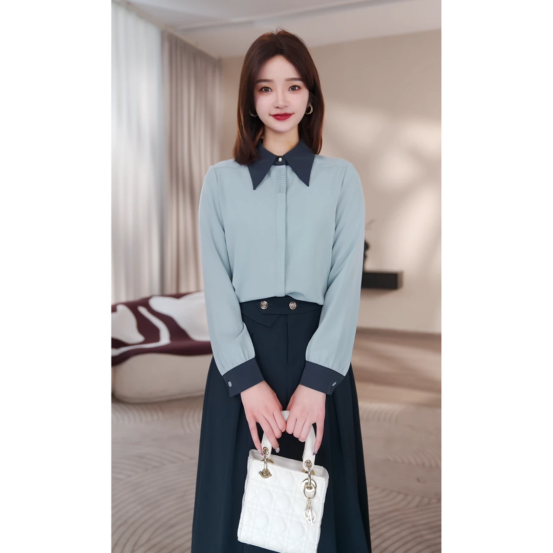 【曼·贝】新款春季宽松时尚女衬衫上衣气质职业8391187【佳莹】