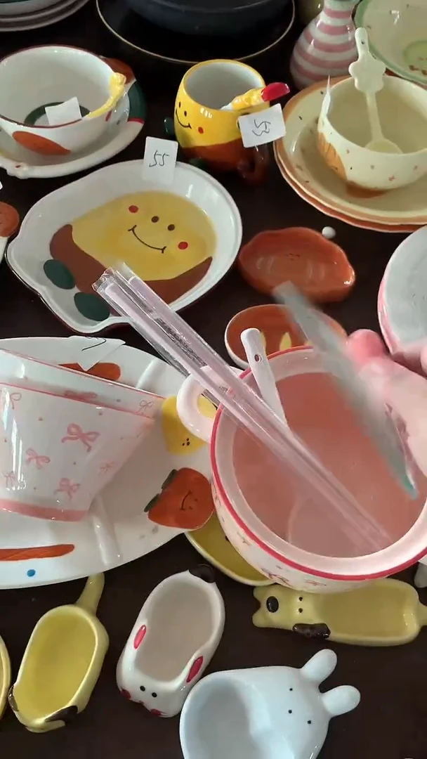 瓷冬*晤微瑕蝴蝶泡面碗+碗