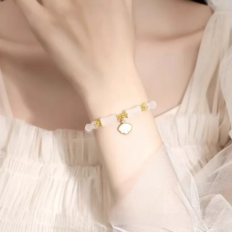 925银手链 【一贝子手链】G1231024气质白色时尚百搭镶嵌闺蜜轻奢