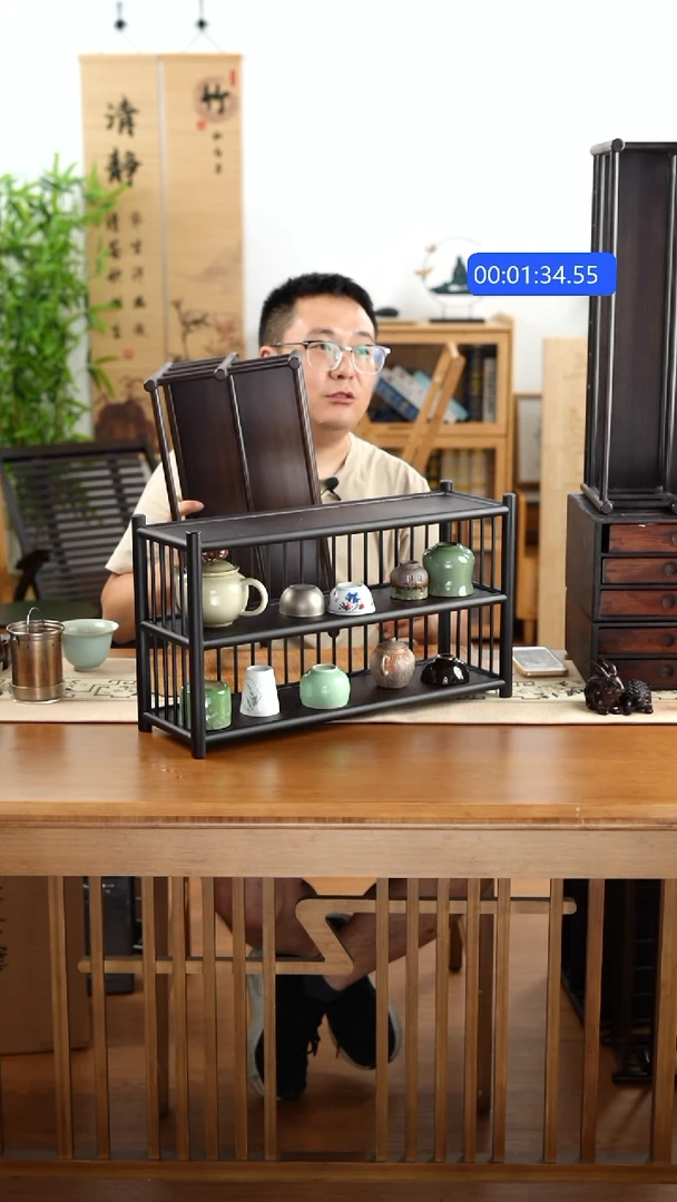 竹纯楠竹三层围栏50茶杯架