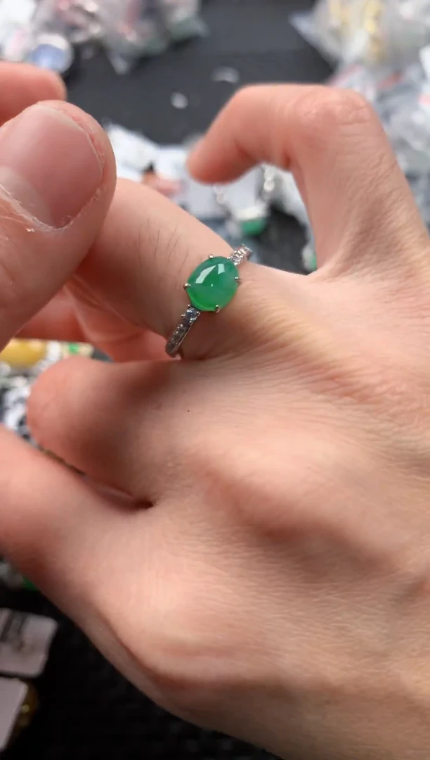银S925镶嵌戒指翡翠555   3