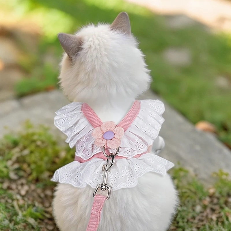 猫咪牵引绳可爱JK裙猫狗通用牵引绳胸背带可调节防挣脱夏季出行