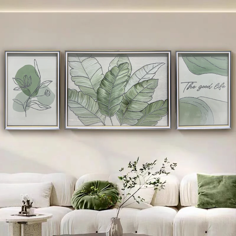 Q124家大业大客厅装饰画原木风沙发墙高端三联挂画钢化装裱挂画