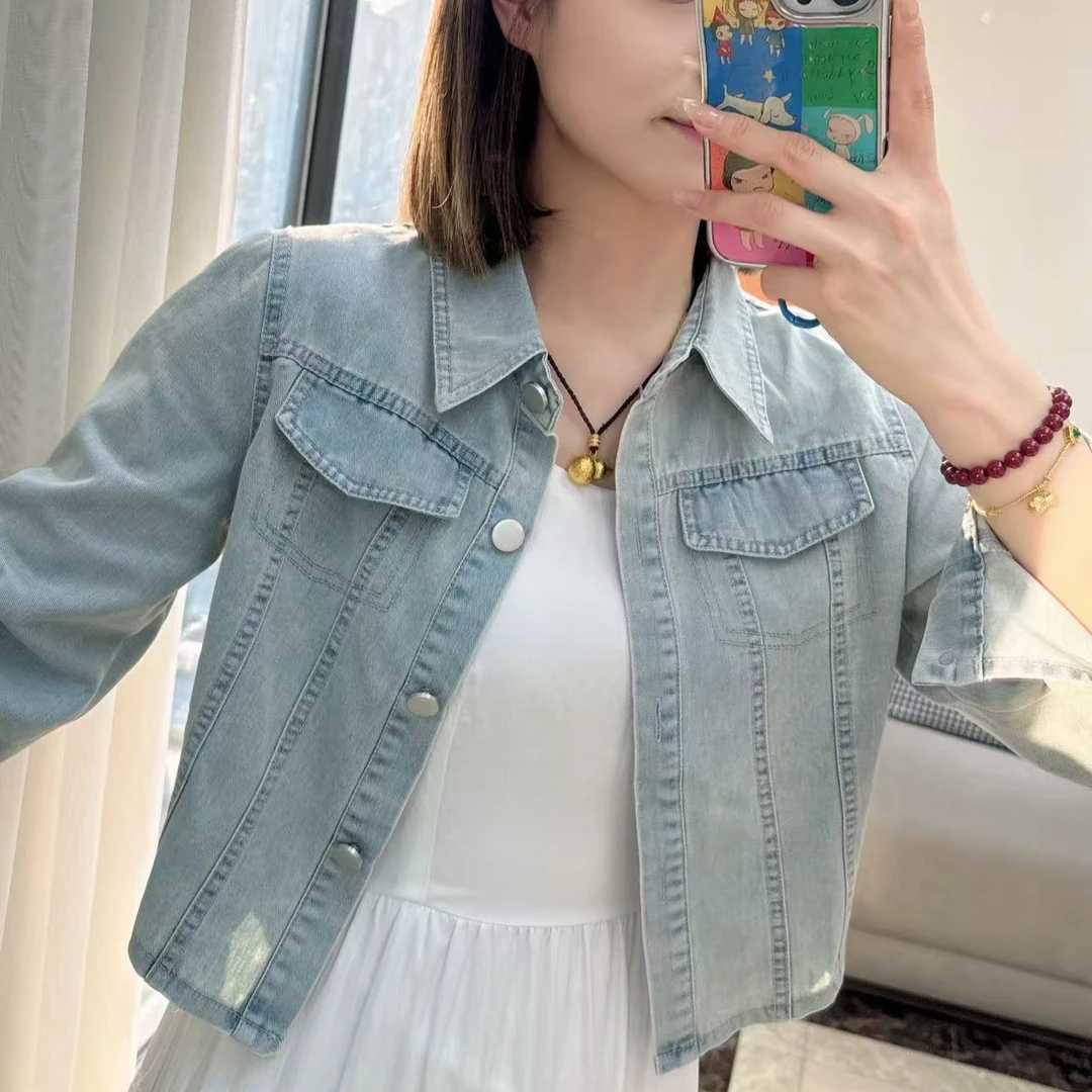 【单件牛仔外套】新款春秋水洗浅色短款修身显瘦小个子休闲牛仔外套