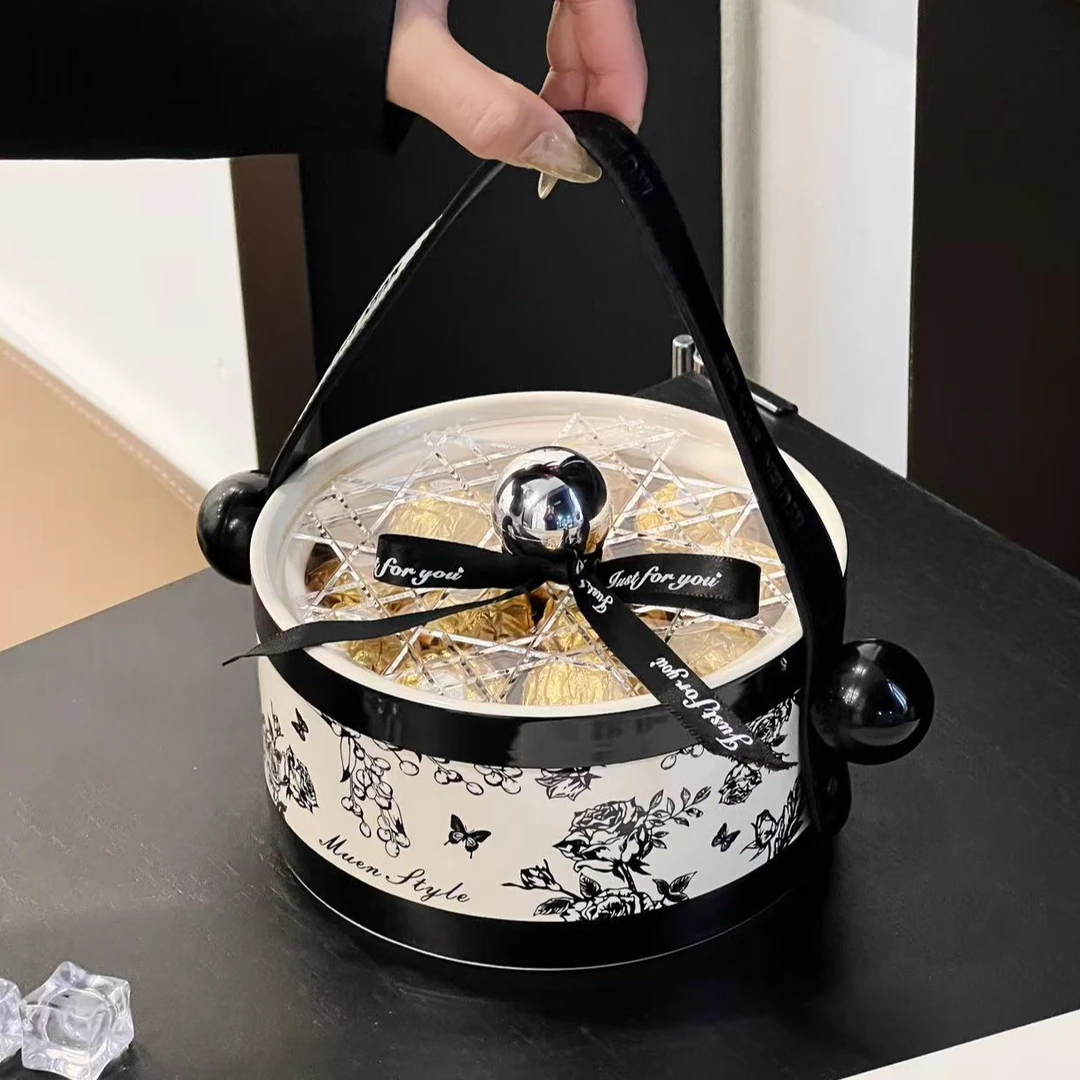 满氛水果篮家用手提果篮茶几零食糖果盒高档干果收纳盒带盖果篮