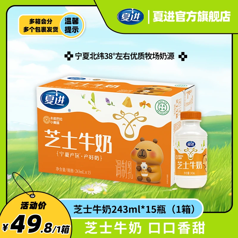 【宠粉】夏进芝士牛奶整箱生牛乳≥80% 醇厚可冲咖啡 243ml*15瓶即饮