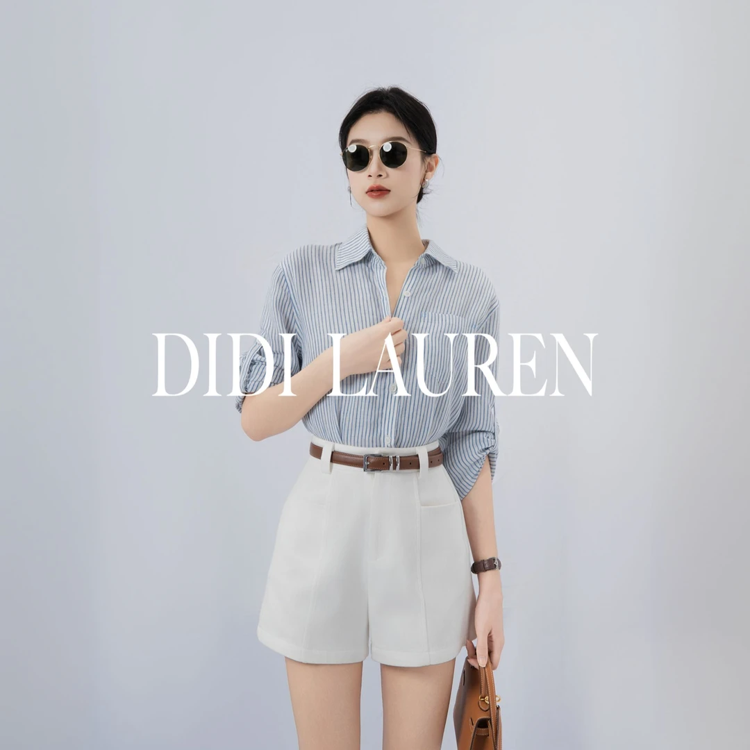 DIDI LAUREN“垦丁海岸”高级老钱风亚麻蓝色条纹衬衫