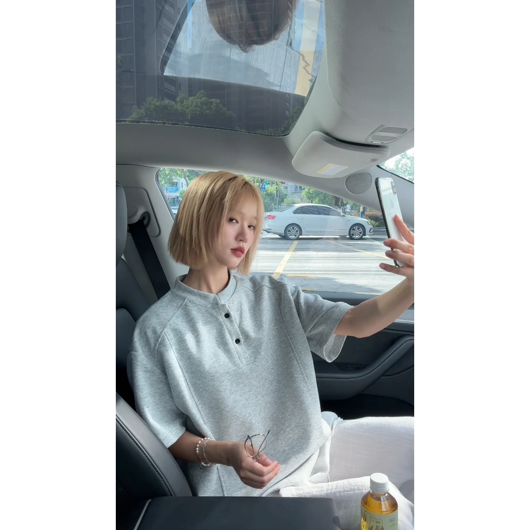 V领正肩短袖T恤男款夏季美式高街cleanfit空气层半袖体恤上衣