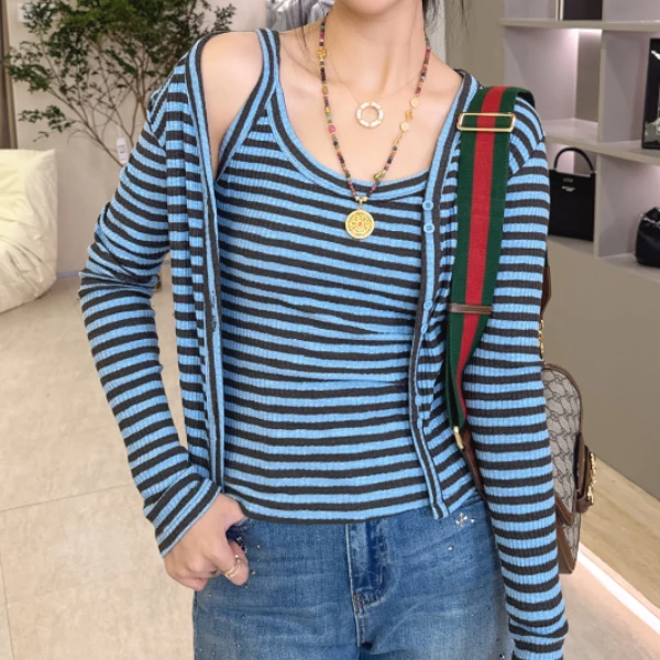 条纹针织长袖套装18333