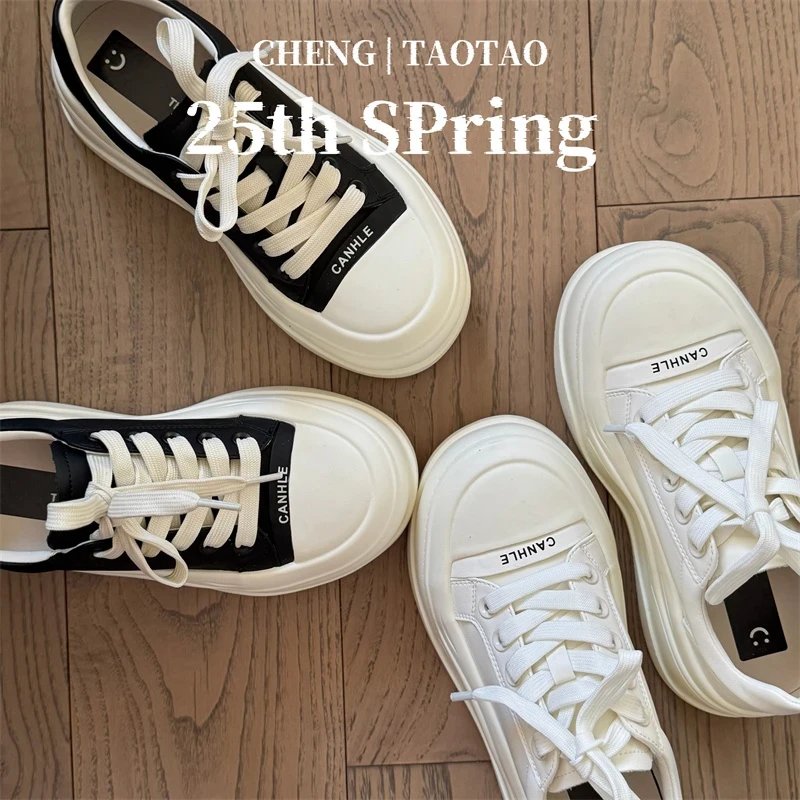 轻便厚底小白鞋女2025春新款系带增高运动板鞋ins韩版夏季百搭