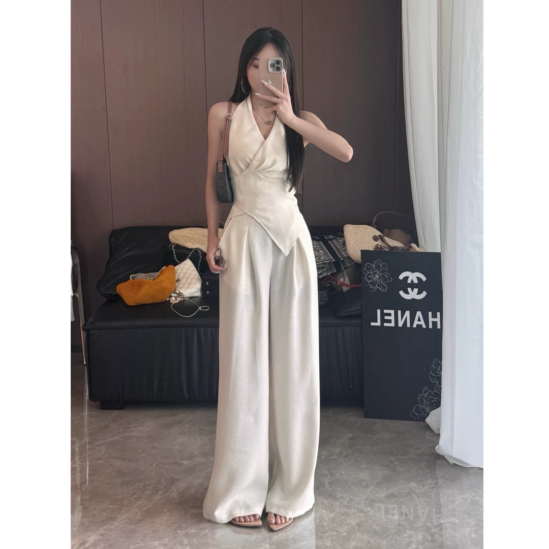 Molly定制【海岛老钱】夏季小众高腰复古阔腿裤显瘦职业套装M6003