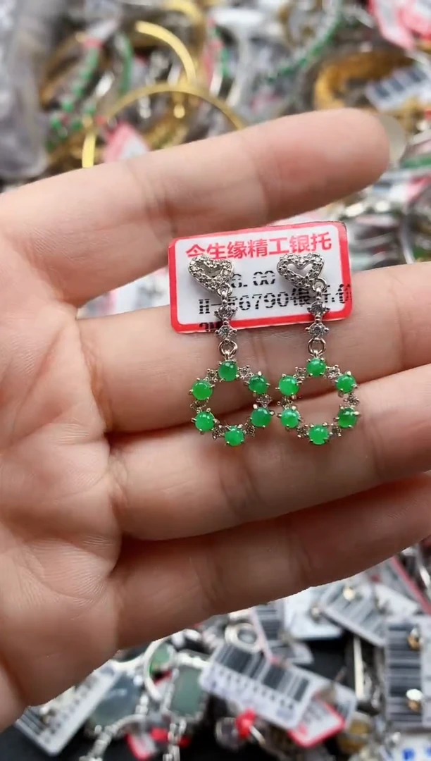 银S925镶嵌戒指翡翠天然A货缅甸翡翠