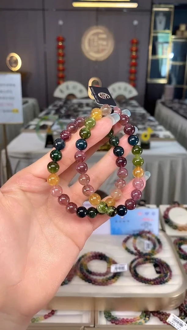 未镶嵌老矿碧玺色标彩虹单圈手串8mm+碧玺多样性发一条mz