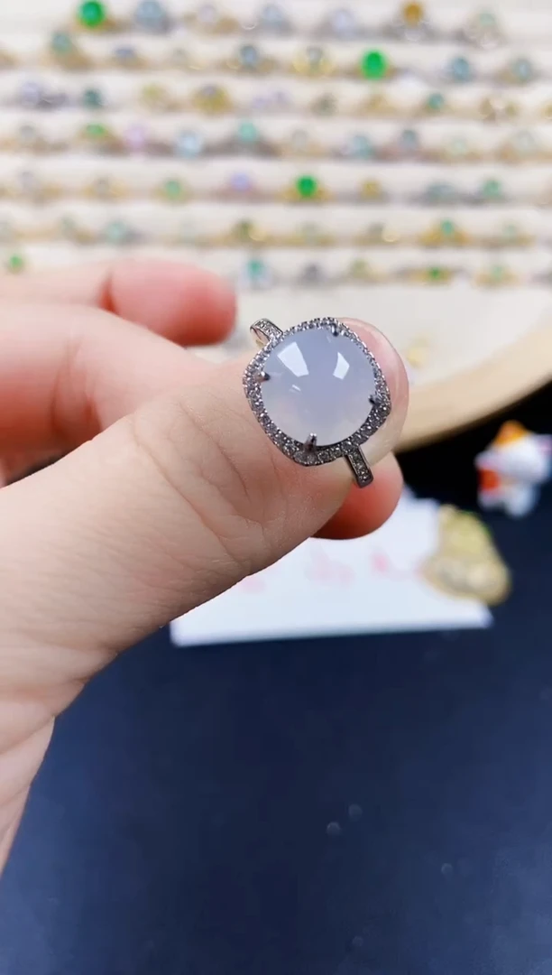 翡翠戒指银S925镶嵌123496