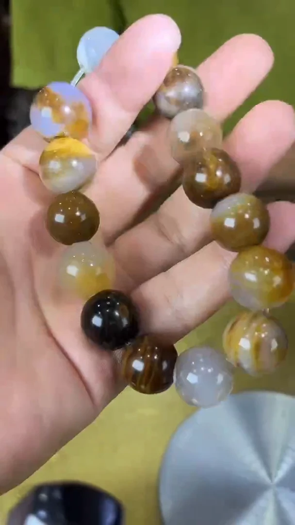 未镶嵌珠宝奇石硅化玉缅甸天然树化玉手串
