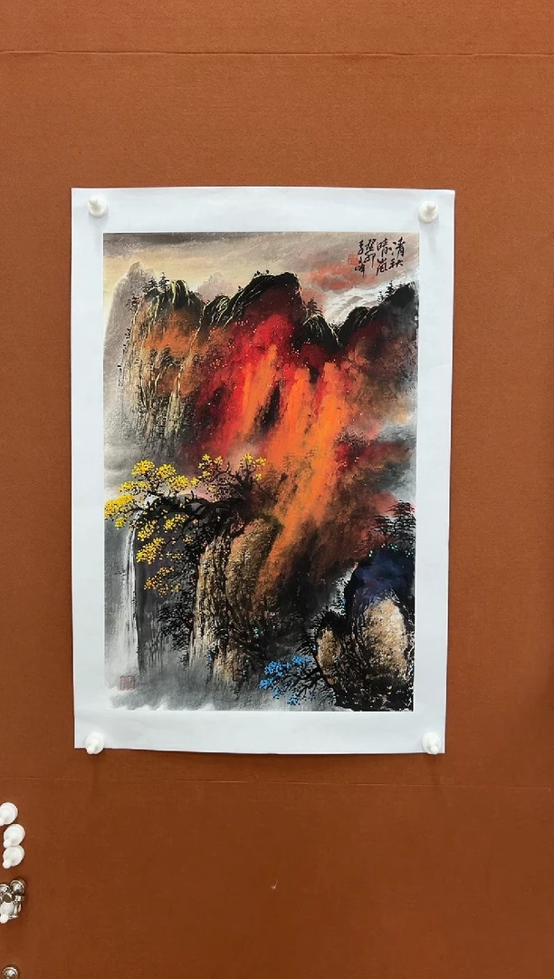 国画李文峰2.7平尺泼彩山水