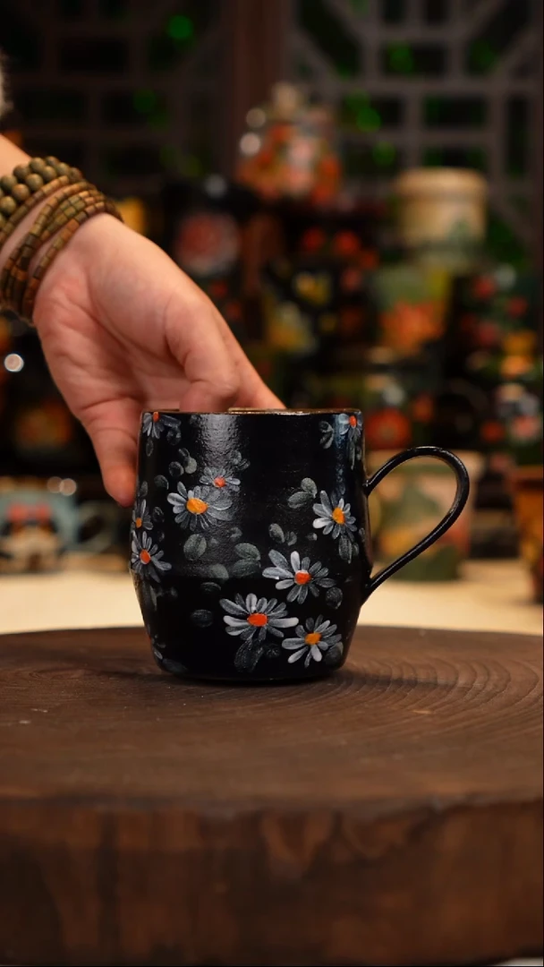 油画  手绘釉下彩杯子