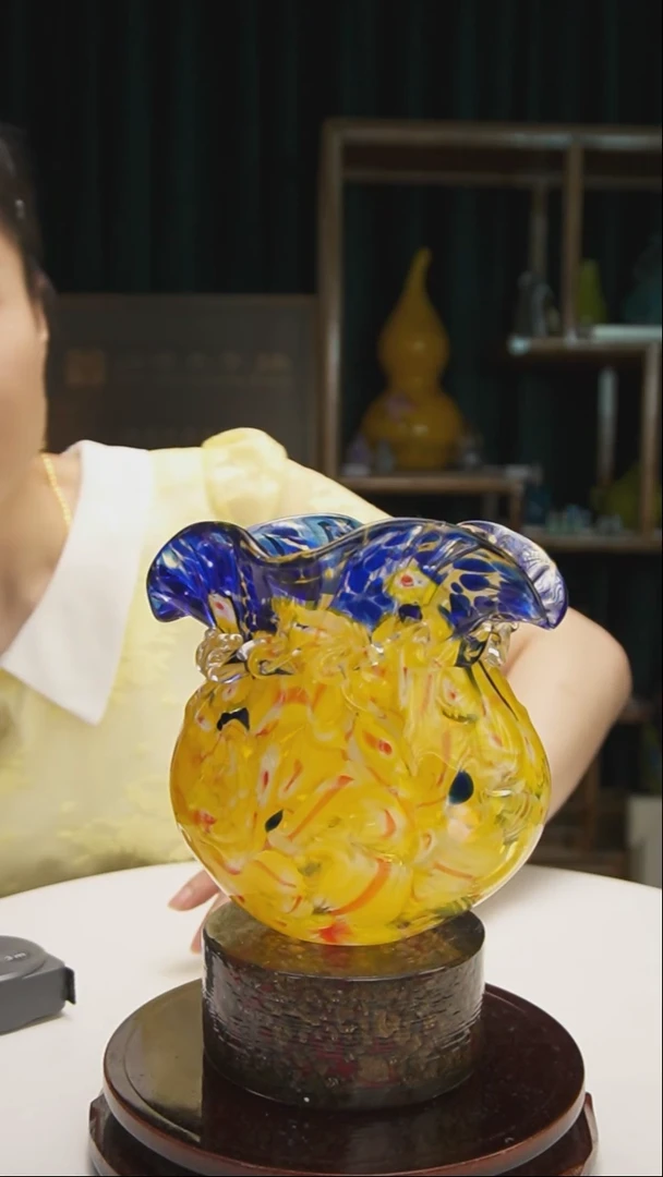 琉璃博山琉璃手工白菜花瓶摆件