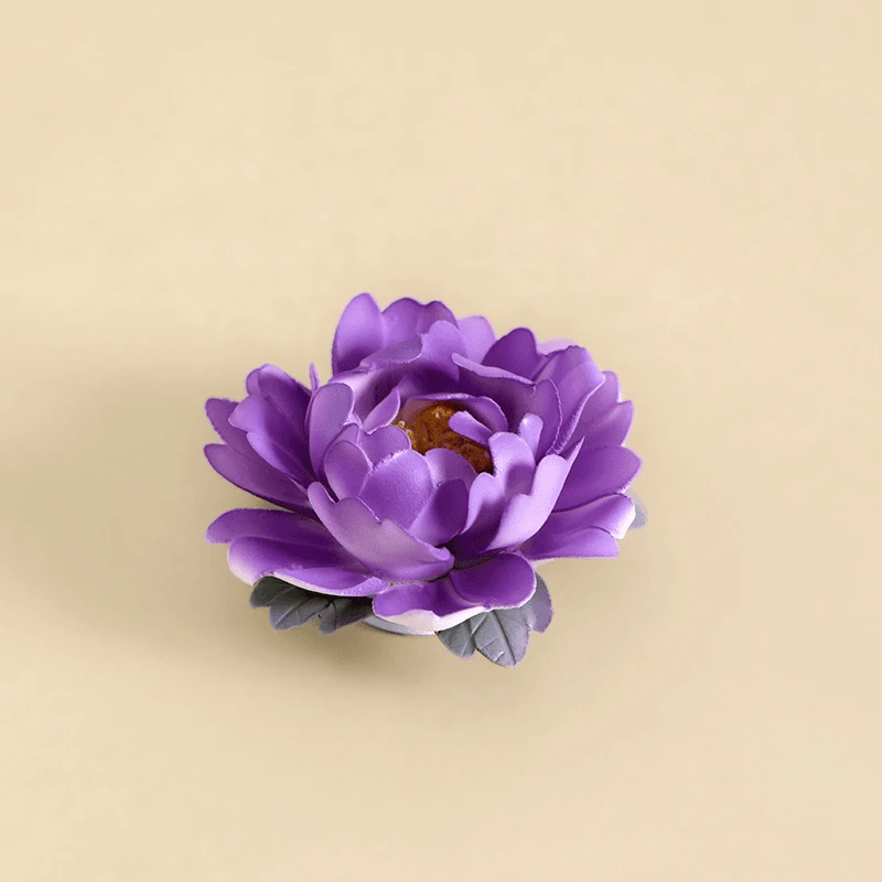 茶小洋-手捏陶瓷紫牡丹花摆件