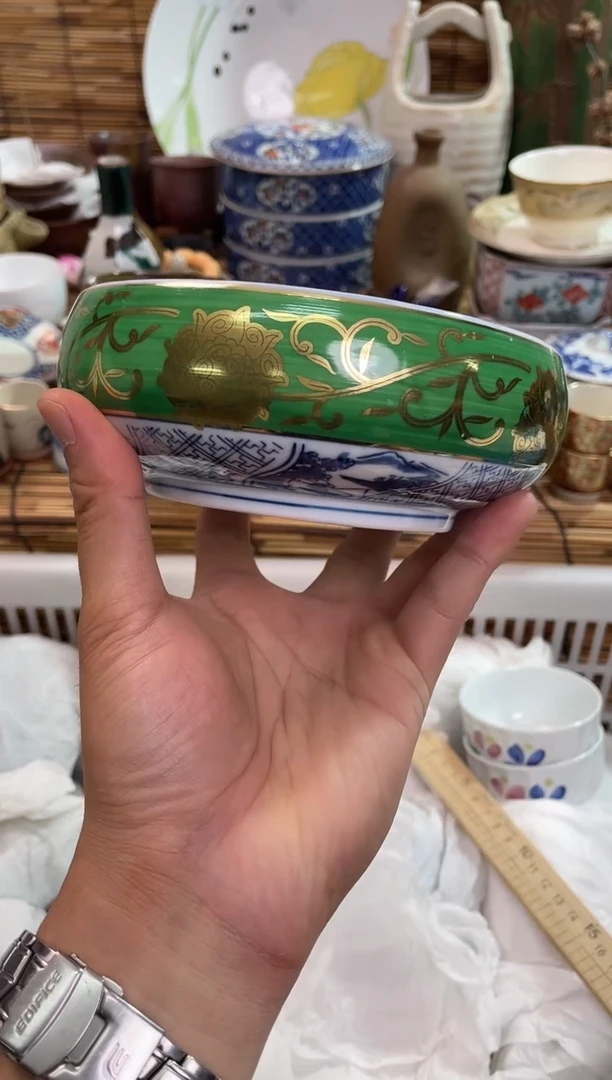 青花金揽手钵子15*5.5