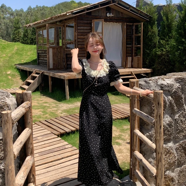 切糕自制【繁花梦屿】小个子春夏洋气女气质千金贵系长款碎花连衣裙