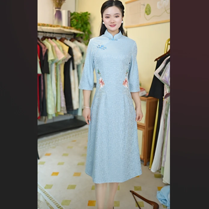金玉满堂-2025新款气质日常中长款优雅改良遮肉显瘦旗袍裙时尚