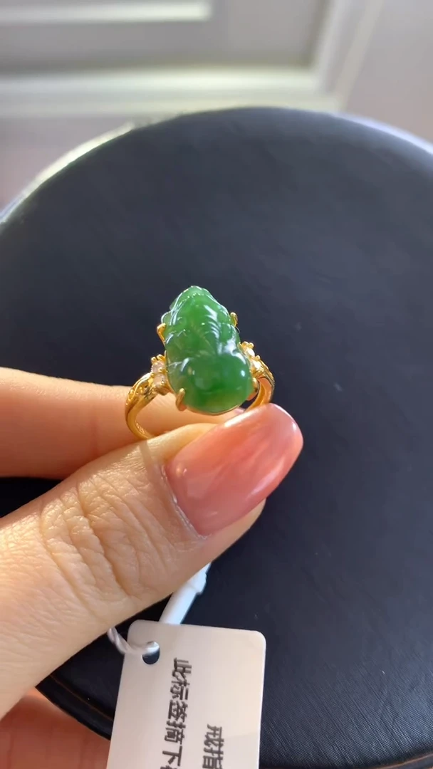 【闪购商品】和田玉戒指银S925镶嵌碧玉貔貅戒指