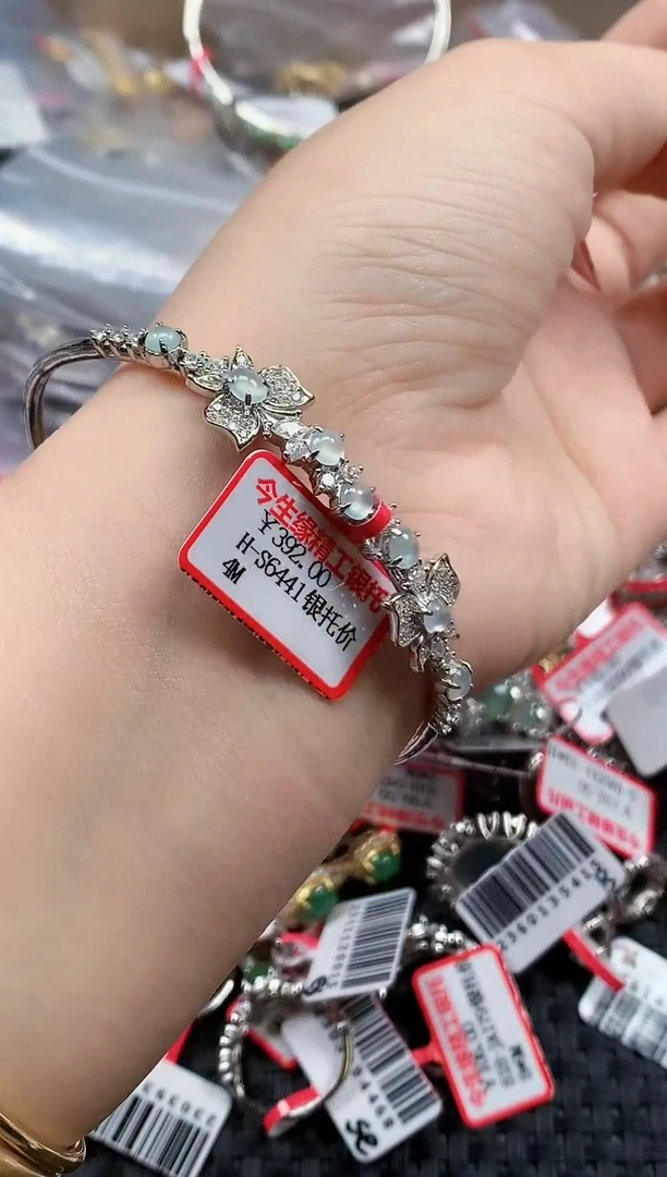 银S925镶嵌戒指翡翠天然A货缅甸翡翠