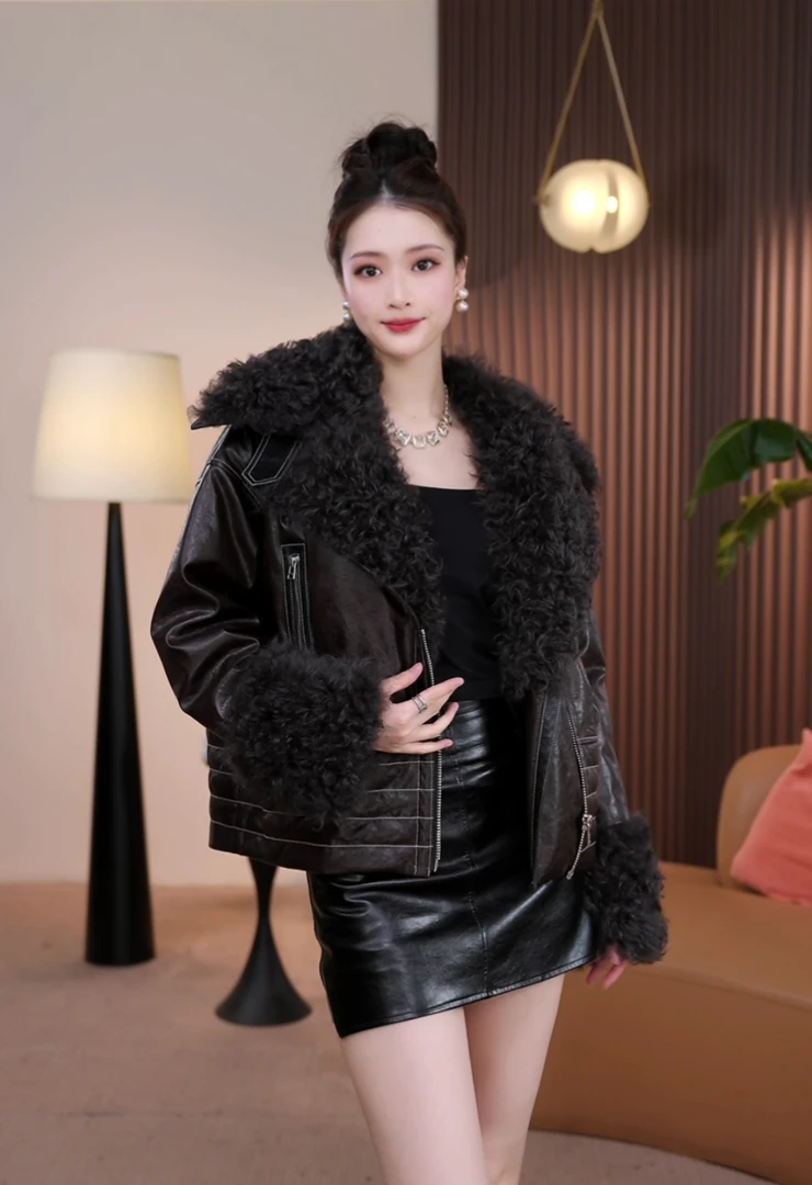 【茅茅专属】630海宁设计师冬季新款羊毛领皮草羽绒服外套女