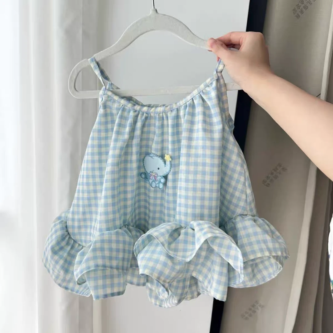 韩版童装女童连衣裙2025夏季新款女宝宝格子背心裙洋气吊带裙