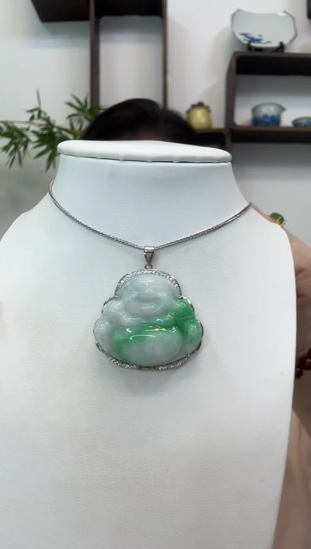 吊坠(赠链)银S925镶嵌翡翠佛公