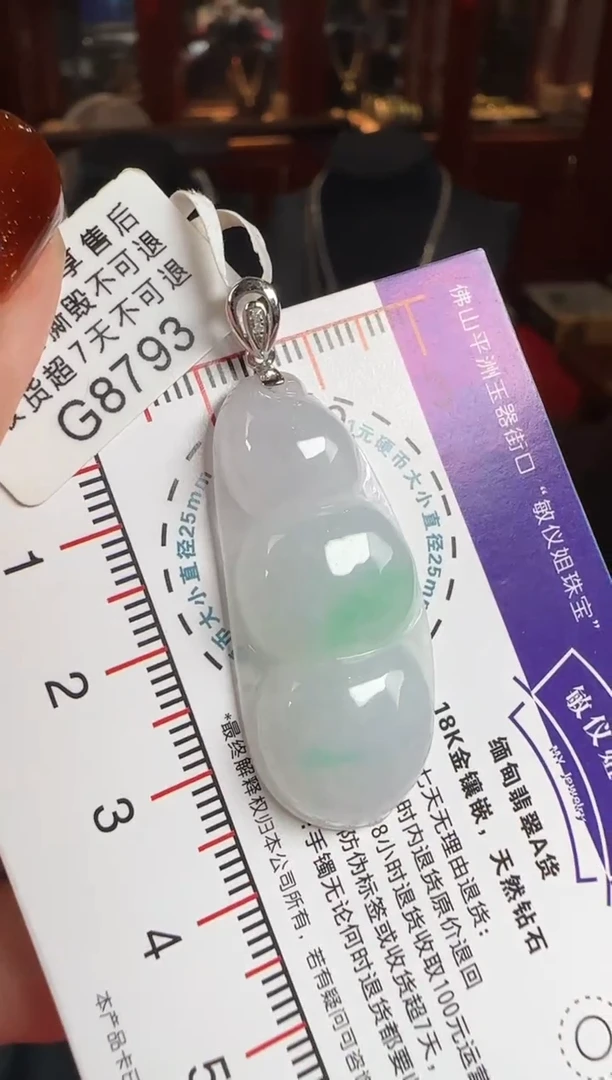 颈饰18K金镶嵌翡翠G8793飘绿富贵豆