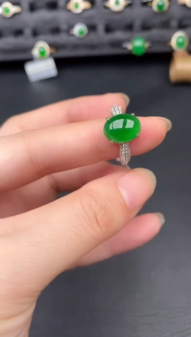 银S925镶嵌戒指翡翠天然a货翡翠91