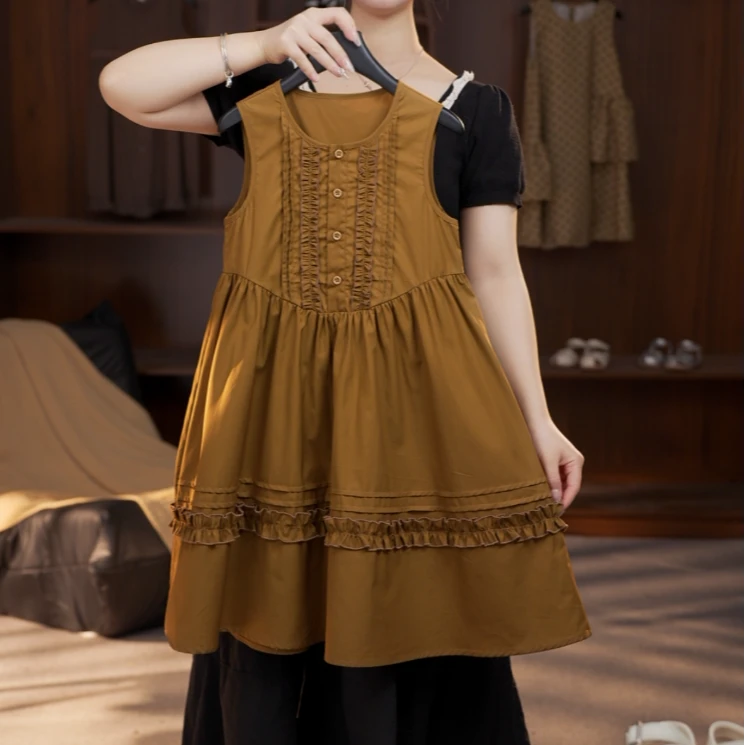 SX1516夏季气质女童洋气宽松时尚设计感无袖显瘦小众连衣裙