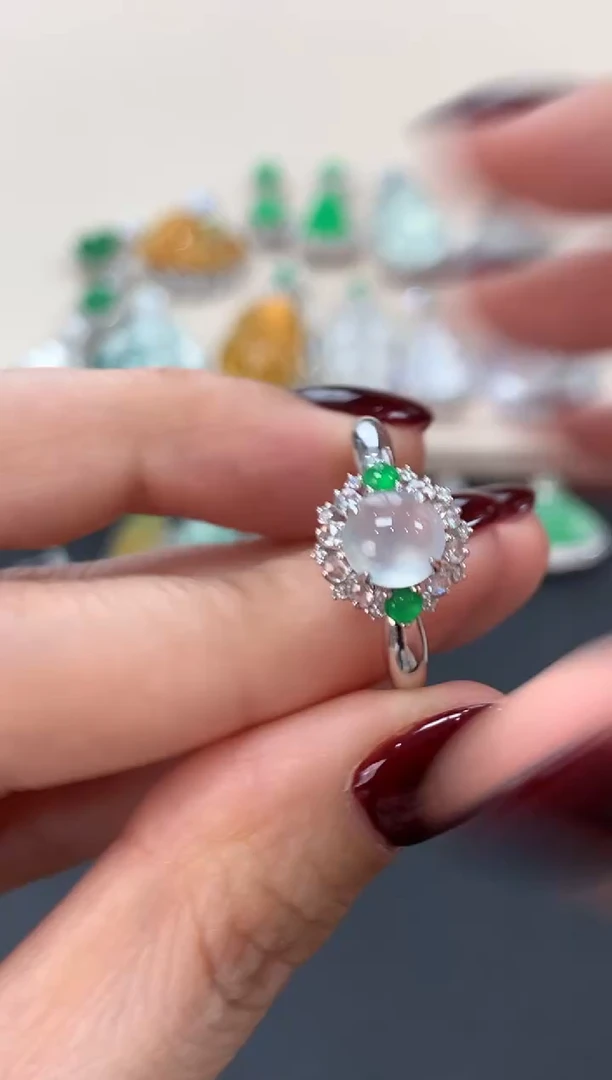 翡翠戒指18K金镶嵌蛋面戒指6980