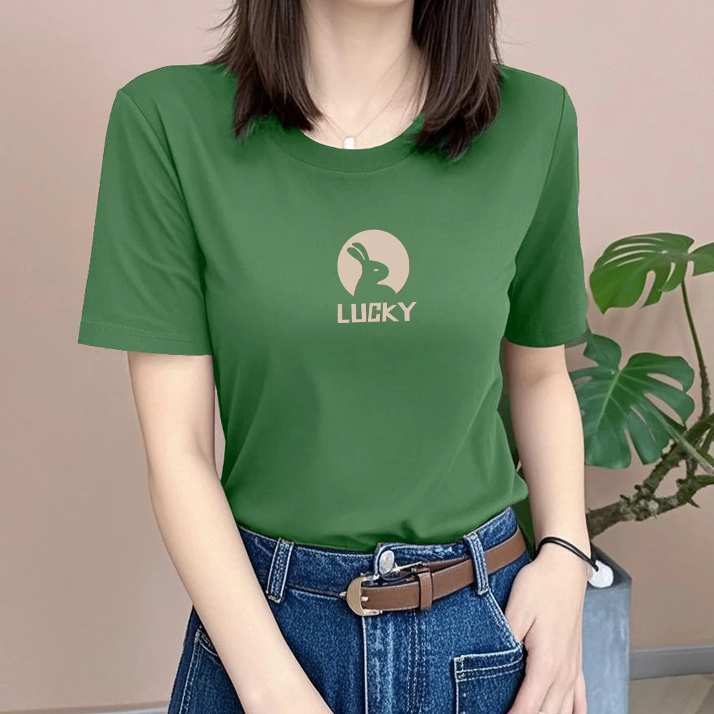 圆领印花时尚休闲宽松大码2025新款夏季短袖t恤女士百搭显瘦上衣