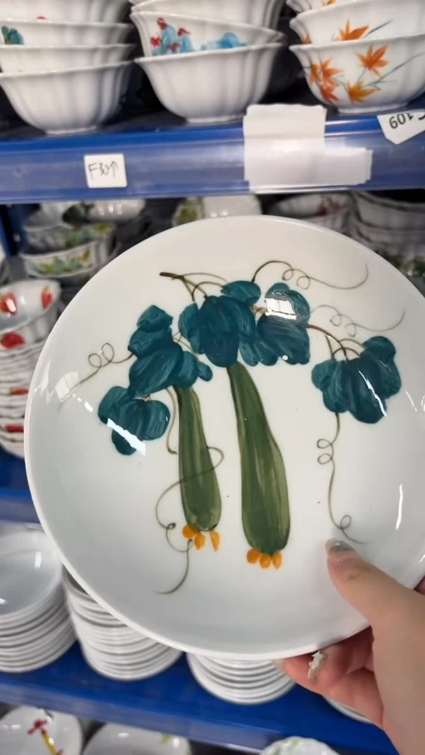 瓷片景德镇高温陶瓷食品级手绘釉中彩-圆深盘