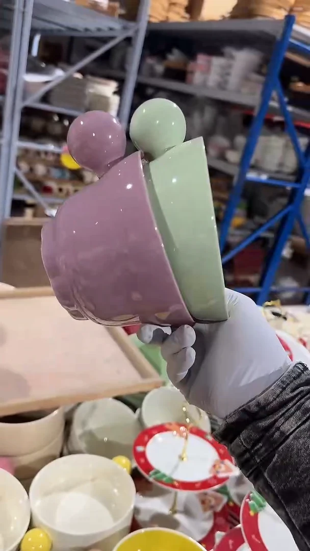 陶瓷2个球球单柄碗微瑕 凑满20元包邮