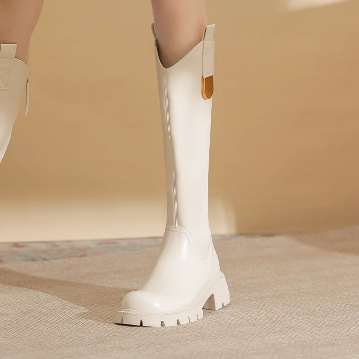 内增高厚底长筒靴美拉德粗高跟时装靴高筒加绒女靴骑士瘦瘦靴长靴