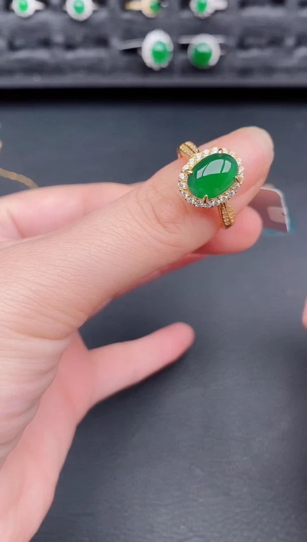 银S925镶嵌戒指翡翠天然a货翡翠166